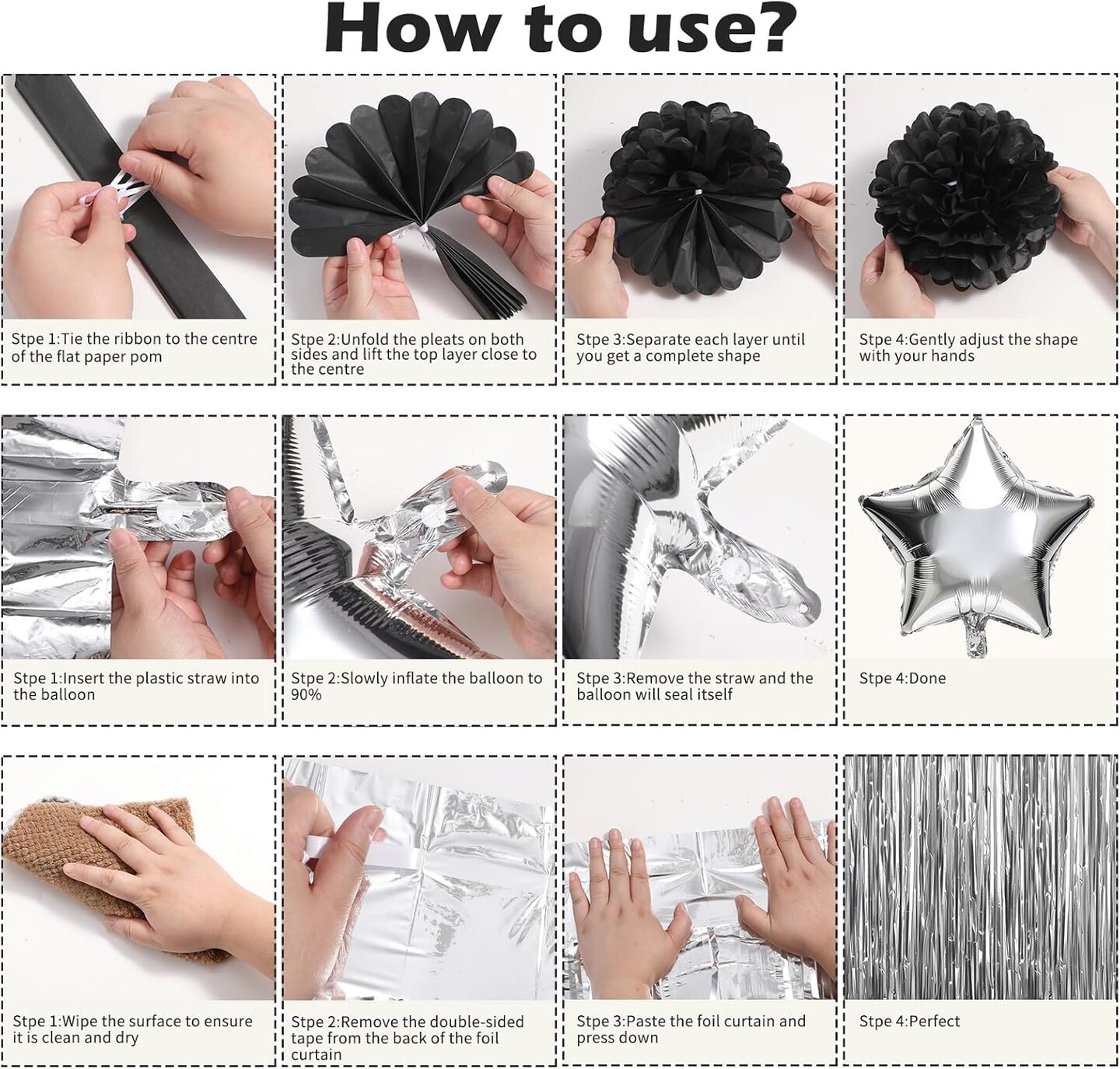 Black and Silver Birthday Decorations for Men (	Black and Silver)