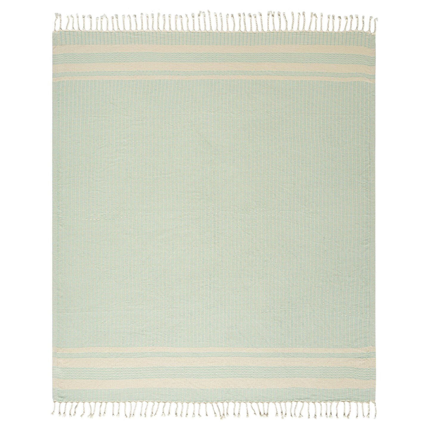 Laddha Home Designs Striped Throw Blanket with Fringes - 50" x 60" - Turquoise Blue and White