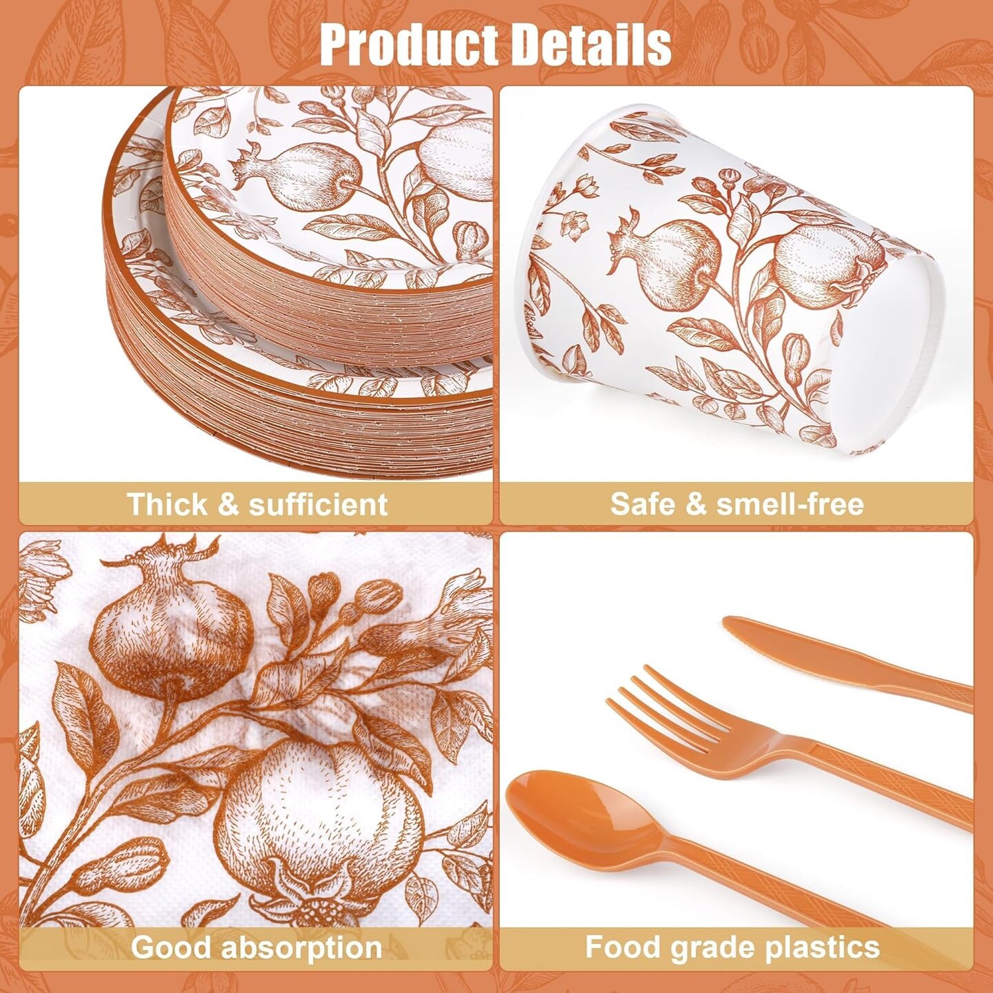 400 Pieces Thanksgiving Vintage Pomegranate Disposable(13.11 x 11.57 x 5.55 inches)