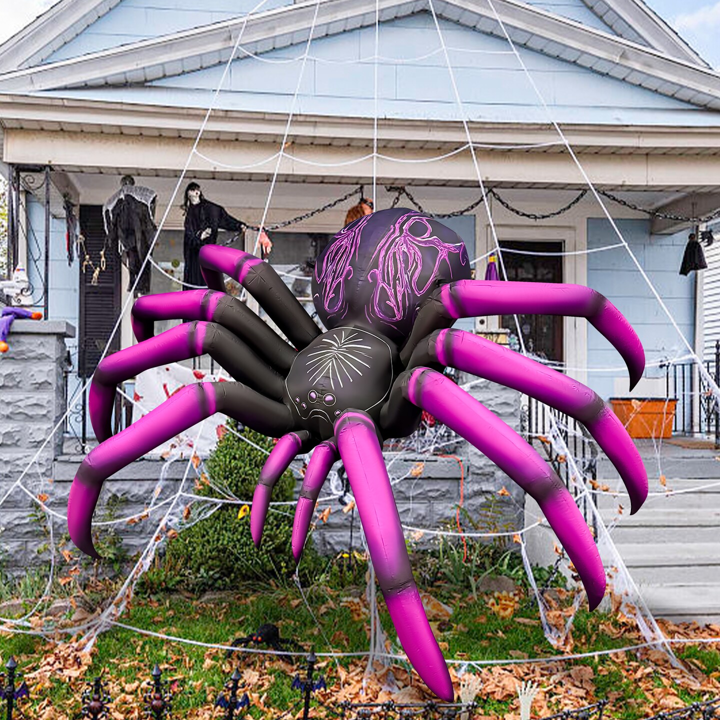 GOOSH 9FT Inflatable Halloween Spider &#x2013; Light-Up Creepy Yard Decoration