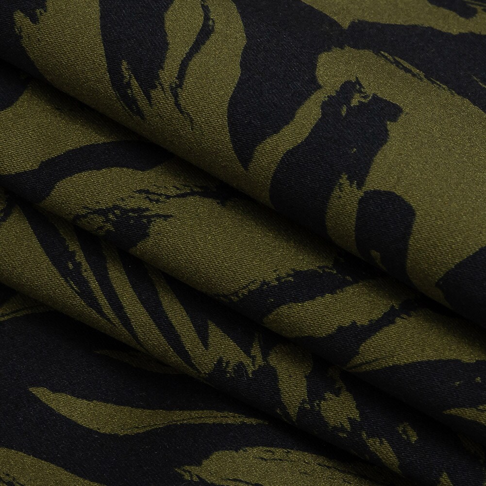 1 Yard Stretch Cotton Sateen Olive Zebras and Stripes Marajo Print fabric