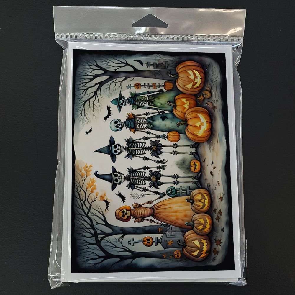 Edge Collections - 5&#x22; x 7&#x22; - Multicolor - Calacas Spooky Skeleton Halloween Greeting Cards - 8 Pieces