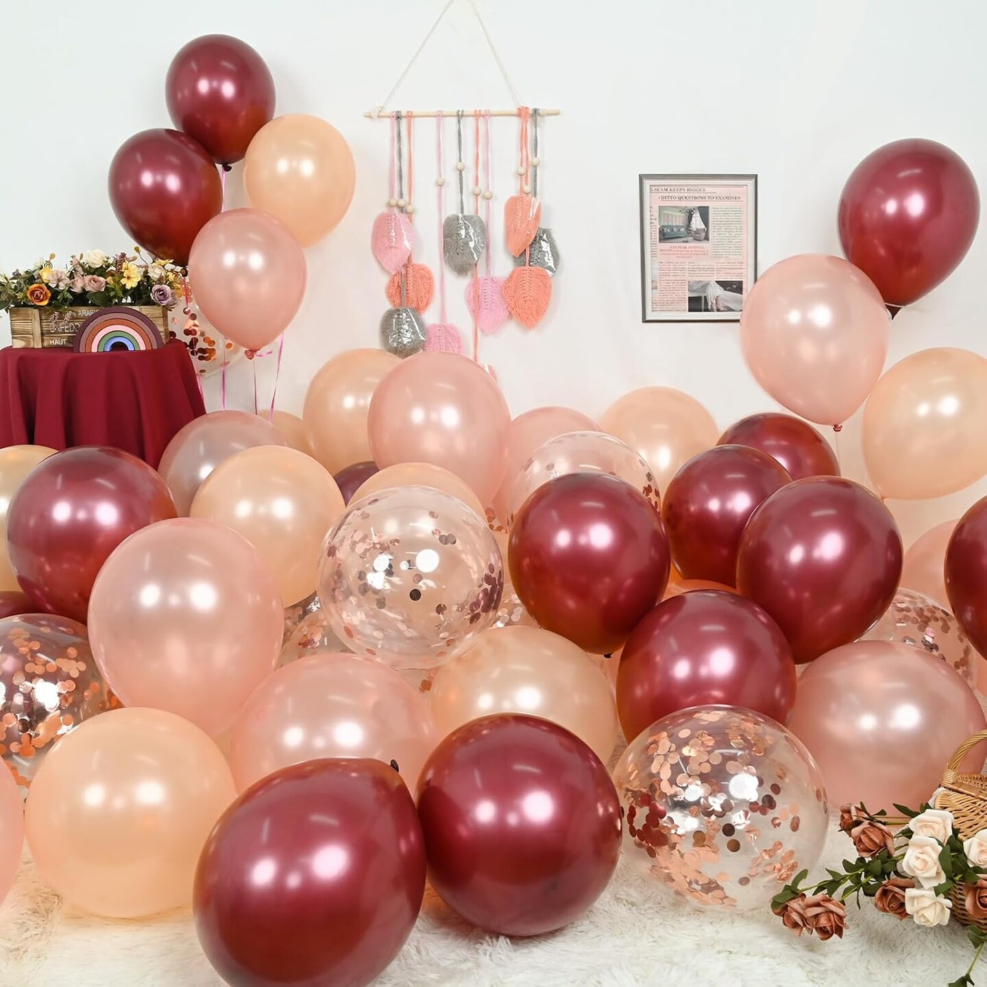 60 Packs 12 Inches Wine Red Champagne Latex Balloon(Burgundy Rose Gold)1.6 x 1.6 x 0.2 inches