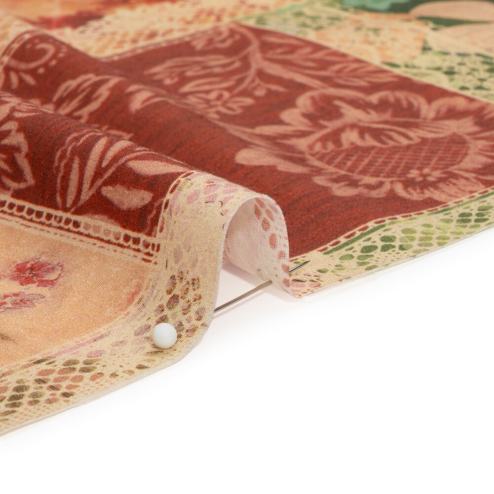 1 Yard Red Scrapbook Patchwork Stretch Cotton Poplin Fabric Red Green Floral Patchwork Design 59 inch Width
