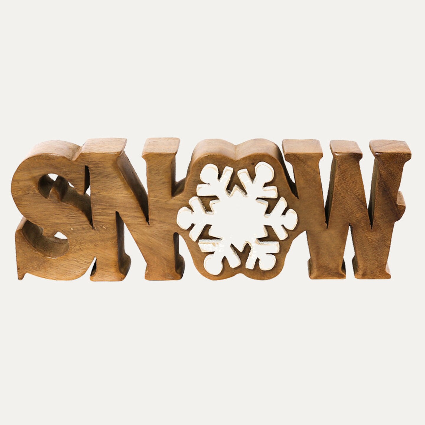 Edge Collections-Brown-Handcrafted Wooden 'Snow' Word Sign-1 pcs