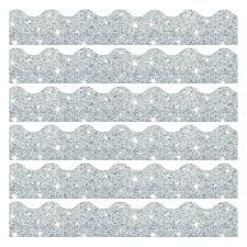Terrific Trimmers® Sparkle Silver Bulletin Board Border – 2¼ in x 32½ ft, Glitter Classroom Trim