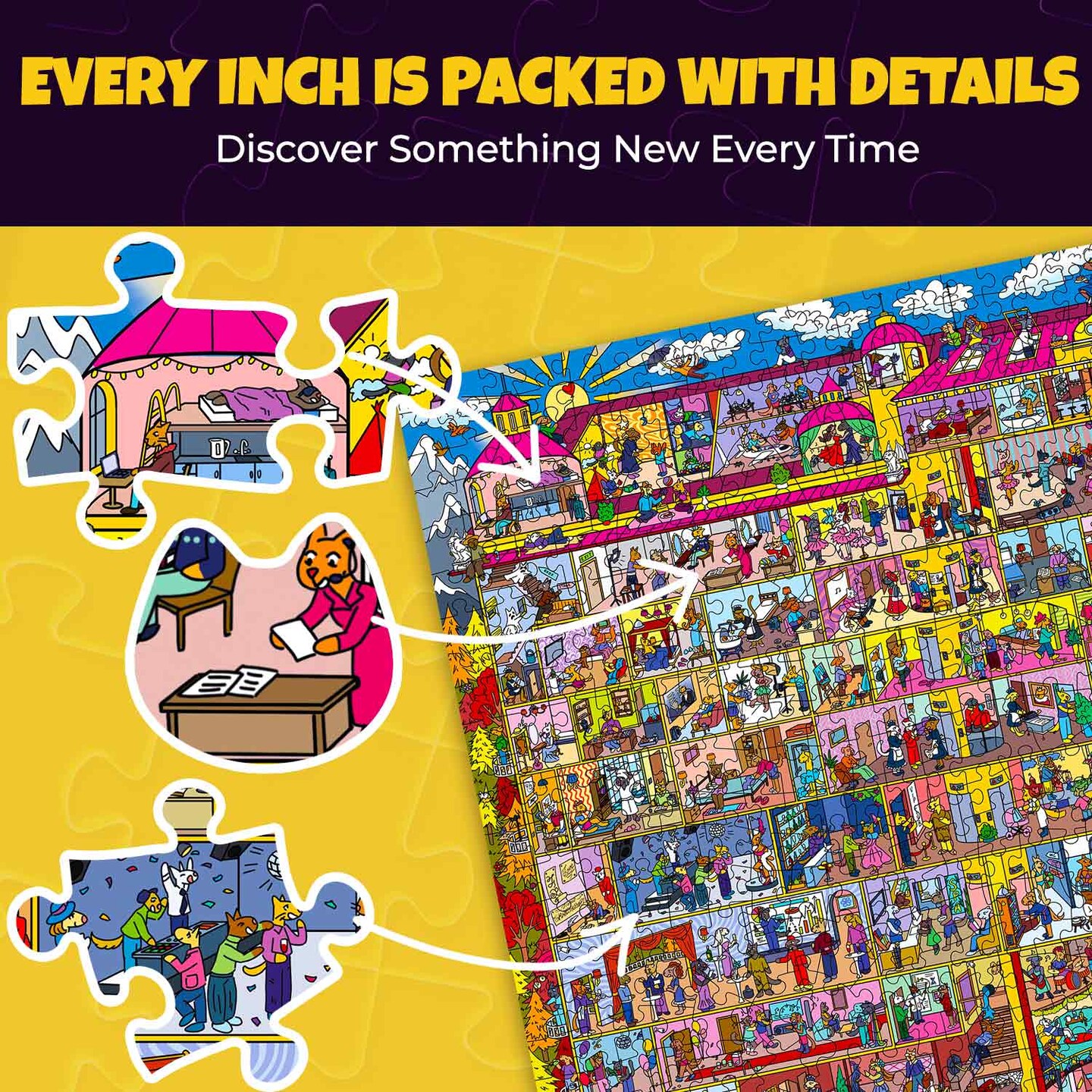 QUOKKA 1000 Piece Puzzle for Adults and Teens &#x2013; Hotel Wildeluxe Adult Jigsaw Puzzles with Hidden Secrets &#x26; Audio Story