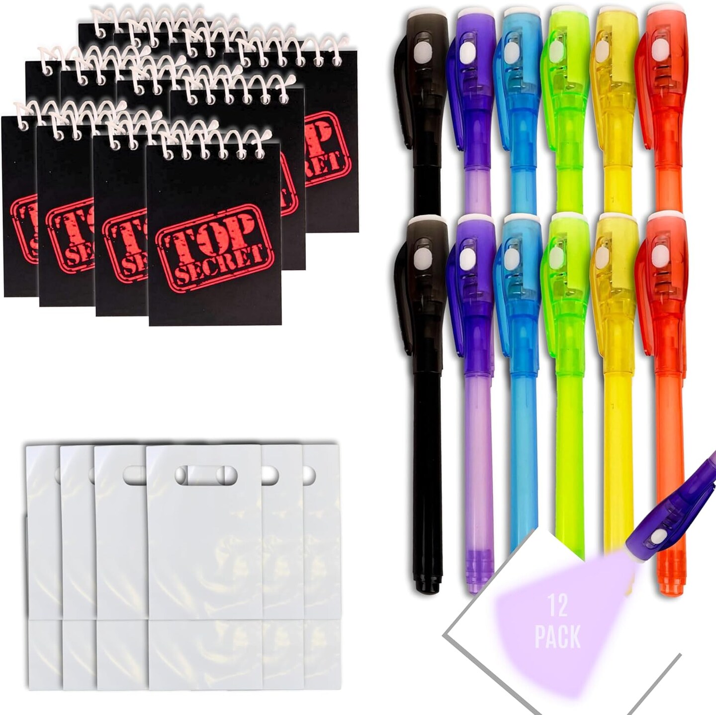 4E&#x27;s Novelty Fun Pens for Kids &#x2013; 12 Magic Pen UV Light Pen, Notebooks &#x26; Goodie Bags &#x2013; Goodie Bags Stuffers for Kids 8-12!