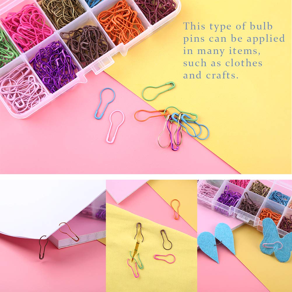 Mayboos 300 Pieces Safety Bulb Pins,10 Colors Calabash Crochet Stitch Markers, Metal Safety Pins for Knitting and DIY Project with Storage Box