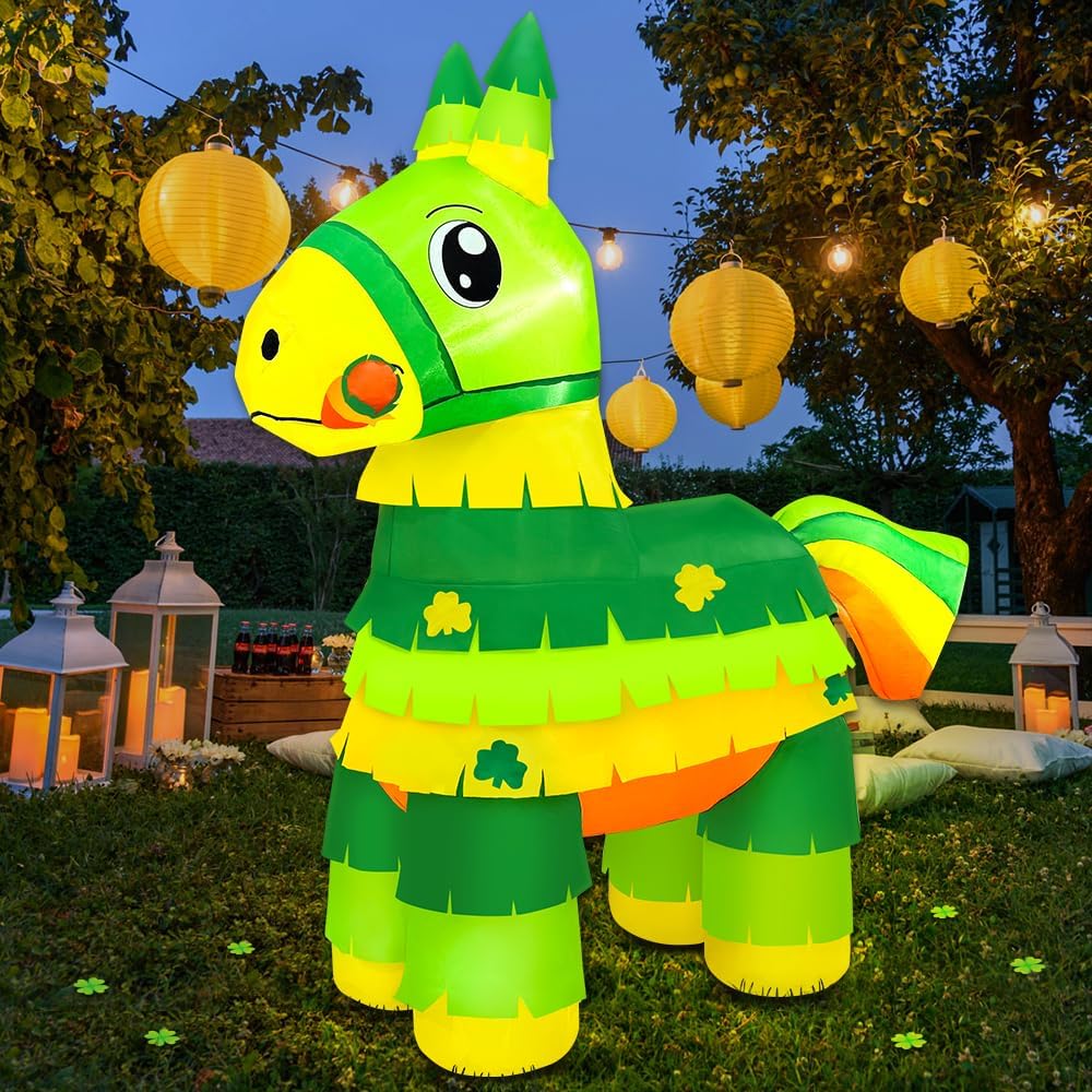 5FT St Patricks Day Inflatables Outdoor Decorations Blow Up Saint Patricks with Shamrock Yard Decorations with Led Lights for Holiday Party Garden Lawn Irish Decor
