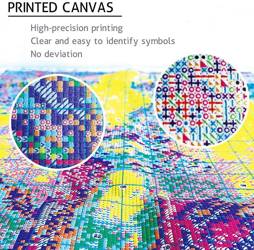 Night Stamped Cross Stitch Kits - Needlepoint Counted Cross Stitch Kits for Beginner Adult Crossstitching Printed Dimensions Scenery Patterns Stitch Embroidery Kits Arts and Crafts