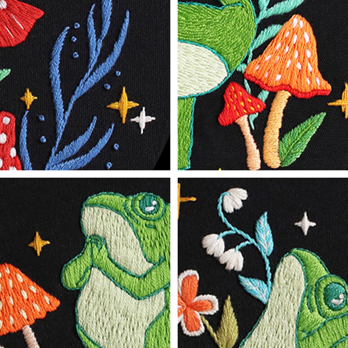 4 Set Frog Embroidery Kits for Beginners,Cross Stitch Kit for Adults,Starters DIY Needlepoint Including Embroidery Cloth with Art Mushroom Pattern and Instructions