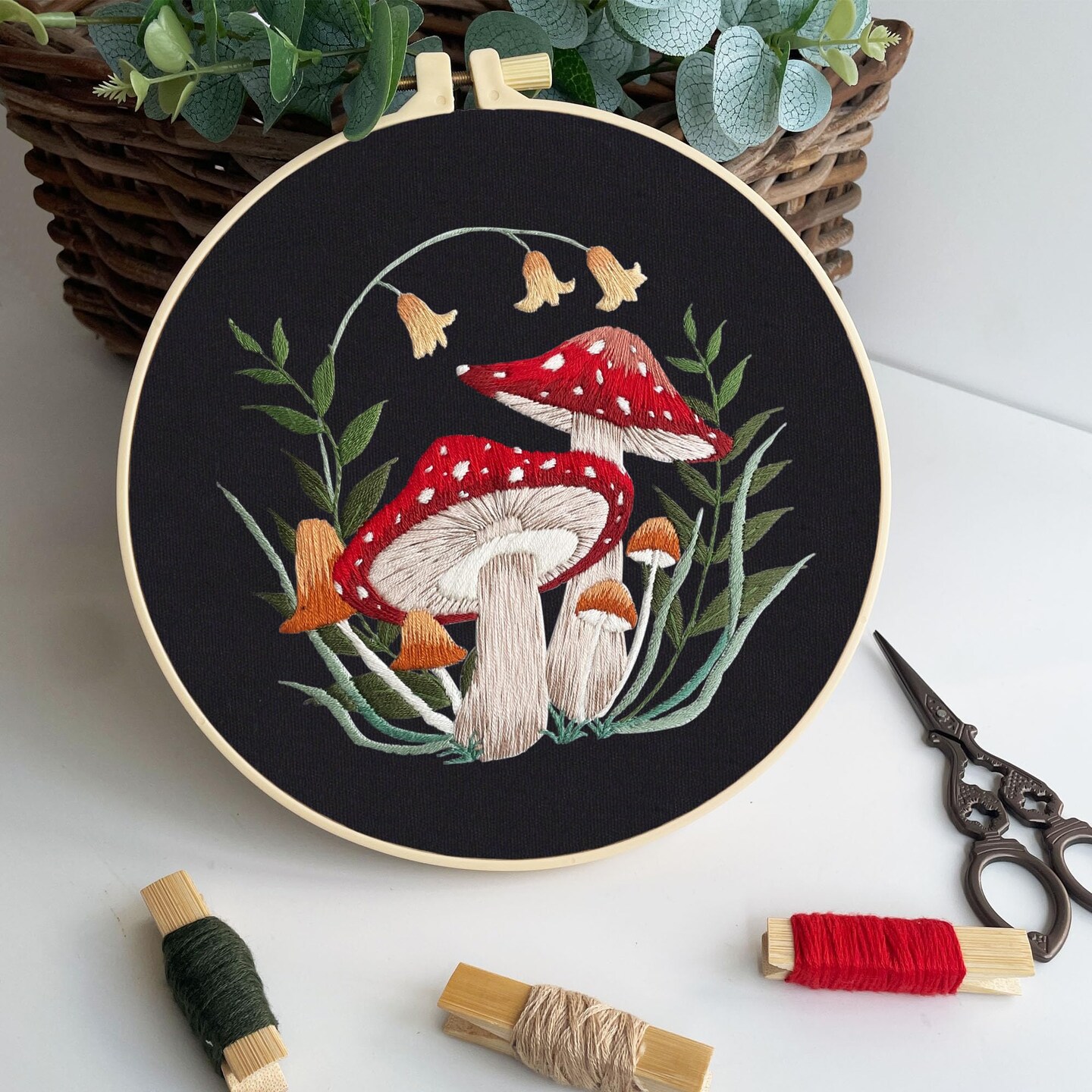 3 Sets Mushroom Embroidery kit, Adult Beginner DIY Needle kit,Art Craft Handy Sewing Set