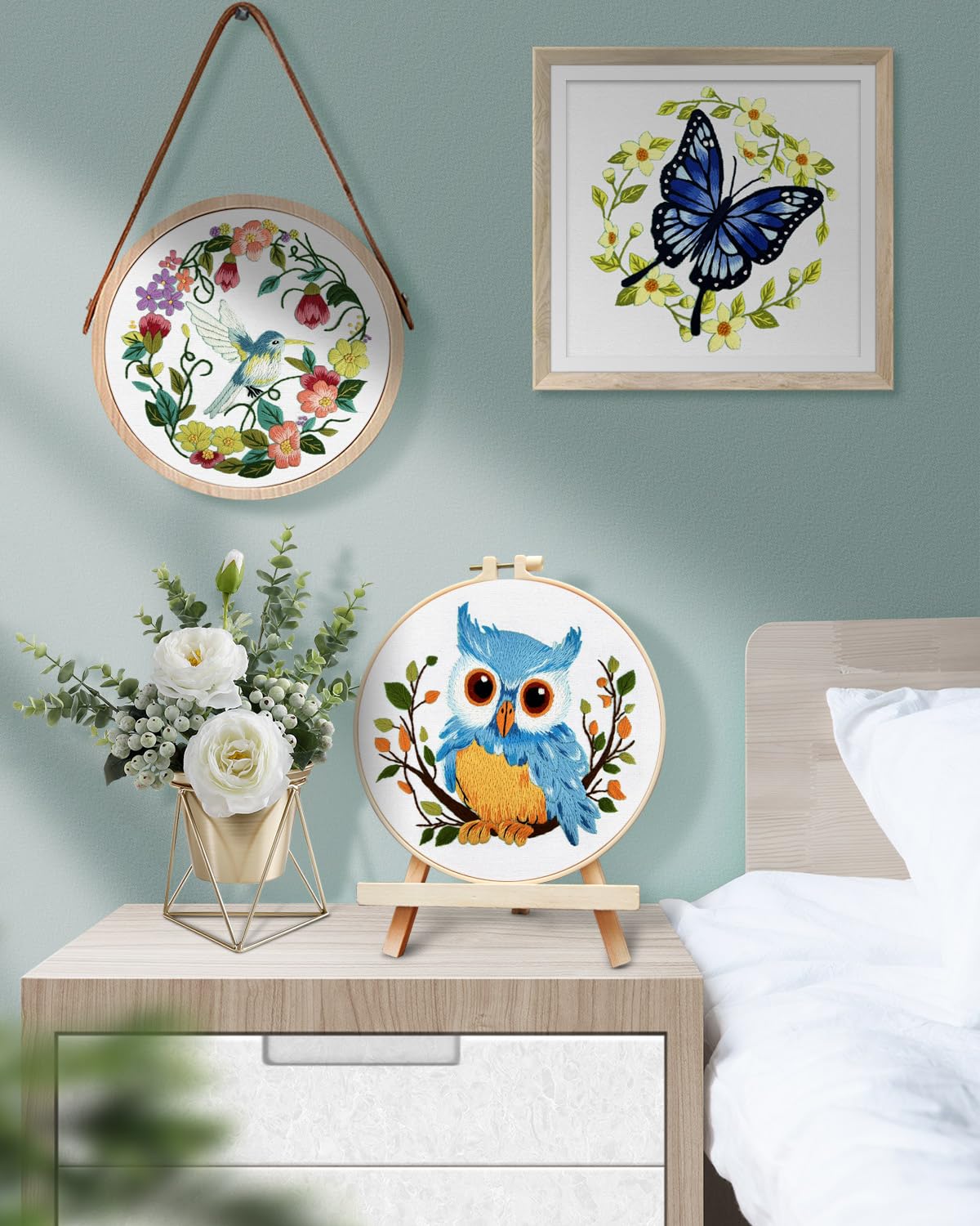 Embroidery Kit for Beginners Adult, Hummingbird Embroidery Kit for Beginners Include Embroidery Cloth Hoops Threads for Craft Lover Hand Stitch with Embroidery Skill Techniques