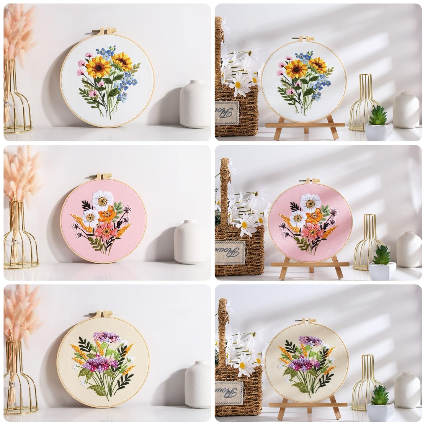 3 PCS Embroidery Kit for Beginners - Cross Stitch DIY Craft Set, Flower Embroidery Accessories &#x26; Hoop Included, Hand Embroidery Kit for Adults Stitching Sewing Kit Gift | FlowerB Patterns
