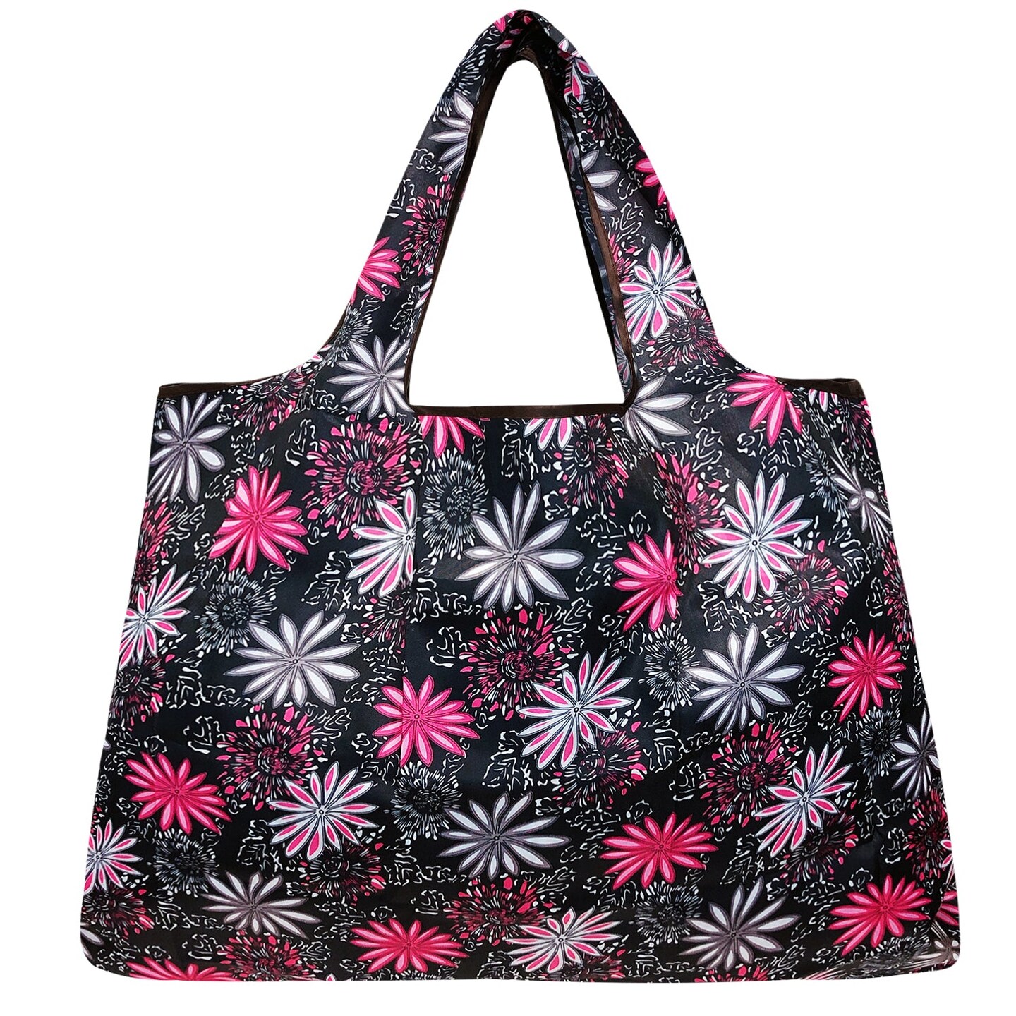 Wrapables Large Foldable Tote Nylon Reusable Grocery Bags, 6 Pack, Pink Florets