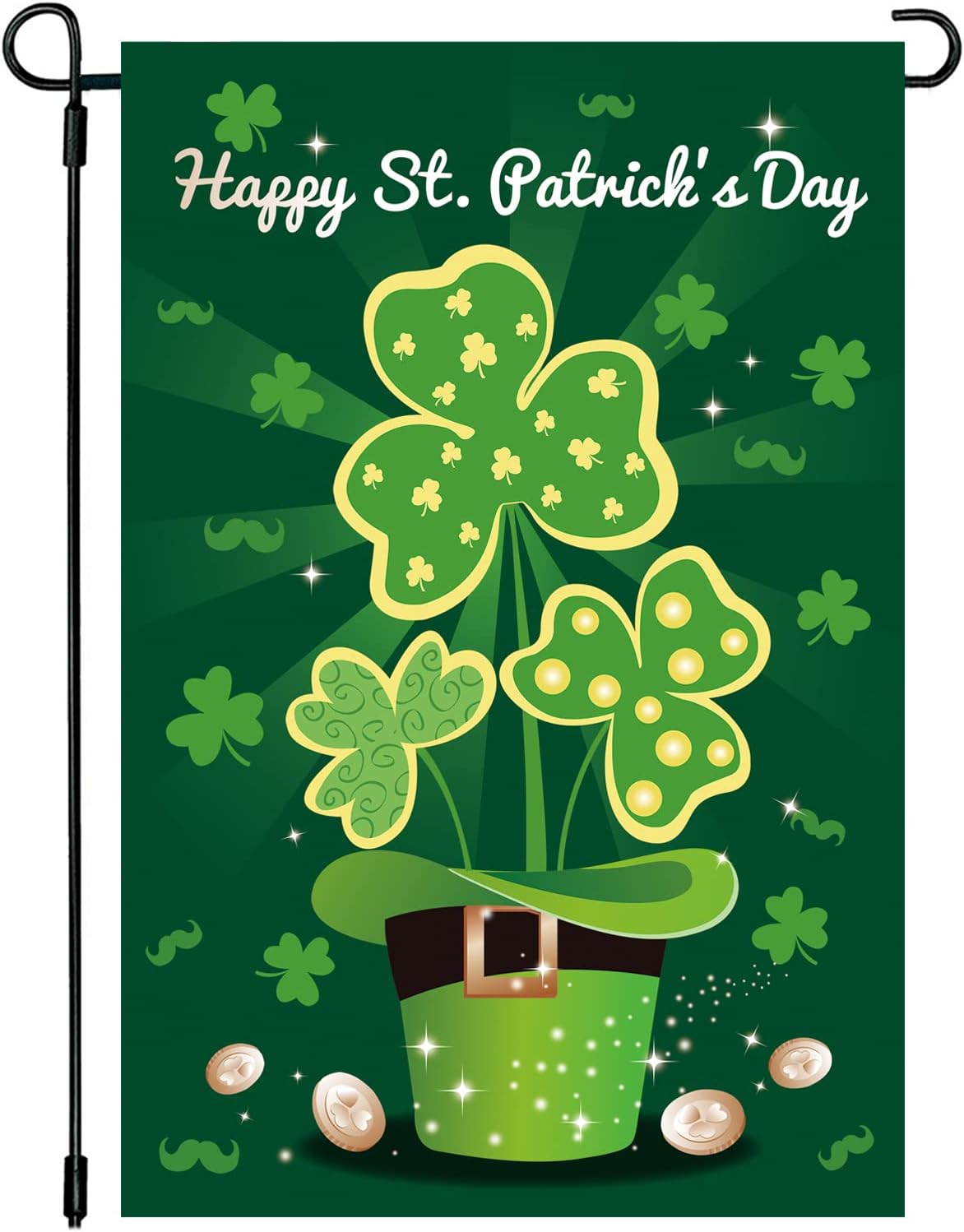 Happy St. Patrick&#x27;s Day Garden Flag Shamrock Leprechaun Hat Decorative Irish Yard Flags Double Sided 12 x 18 Inch Saint Patrick&#x27;s Day Lucky Day Outdoor Garden Lawn Farmhouse Decorations