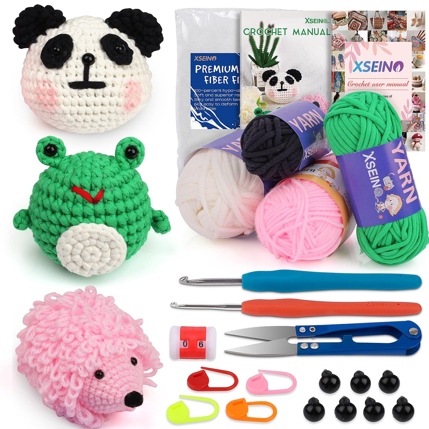 Crochet Kit for Beginners - Crochet Start Kit with Step-by-Step Video Tutorials - Learn to Crochet Kits for Adults and Kids - Panda, Frog, Hedgehog