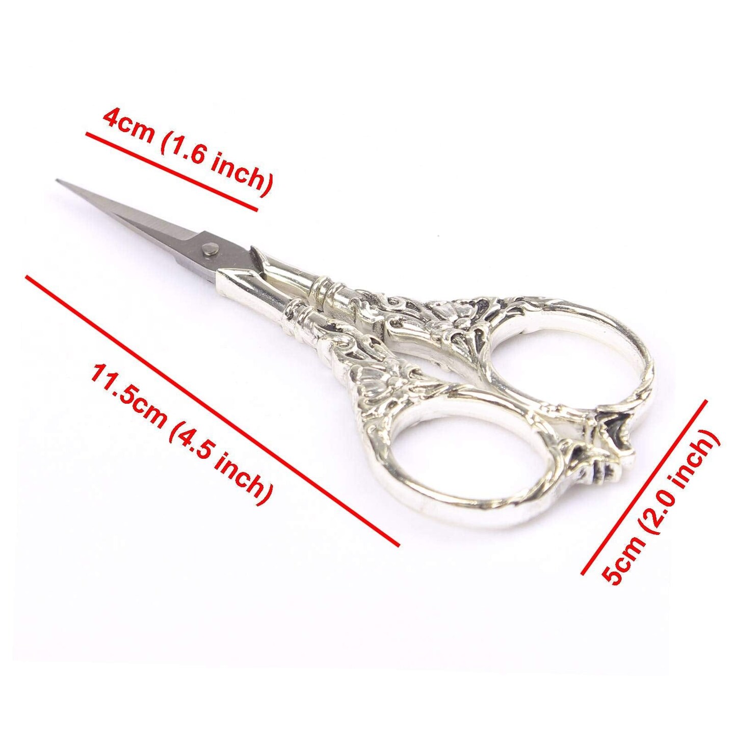 BIHRTC Vintage European Style Scissors Stainless Steel for Cross Stitch Cutting Embroidery Sewing Handcraft Craft Art Work DIY Tool(Silver)