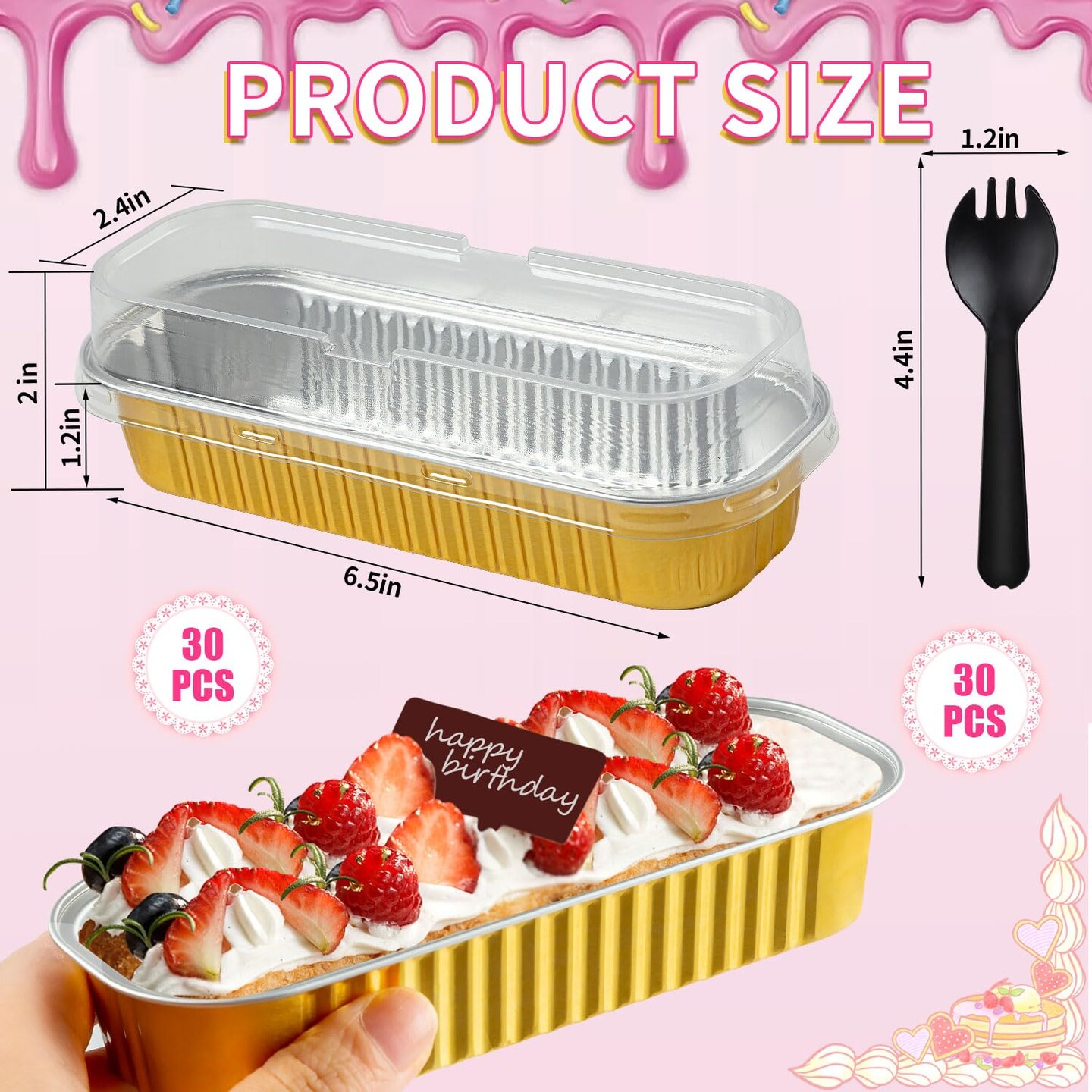 60Pcs Mini Loaf Pans with Lids and Spoons, Aluminum Foil Baking Pans, Rectangle Mini Cake Pan, Brownie Baking Cups for Picnics Party (Gold)