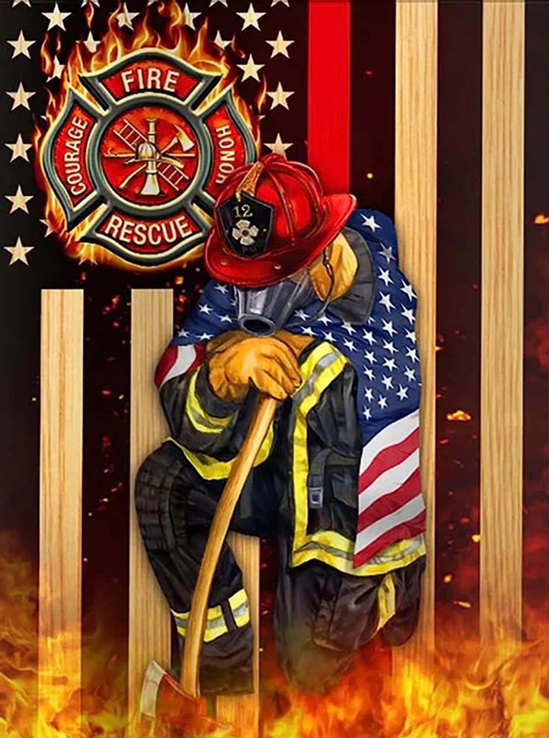 5D Diamond Art Painting Kit Patriotic Firefighter Full Drill