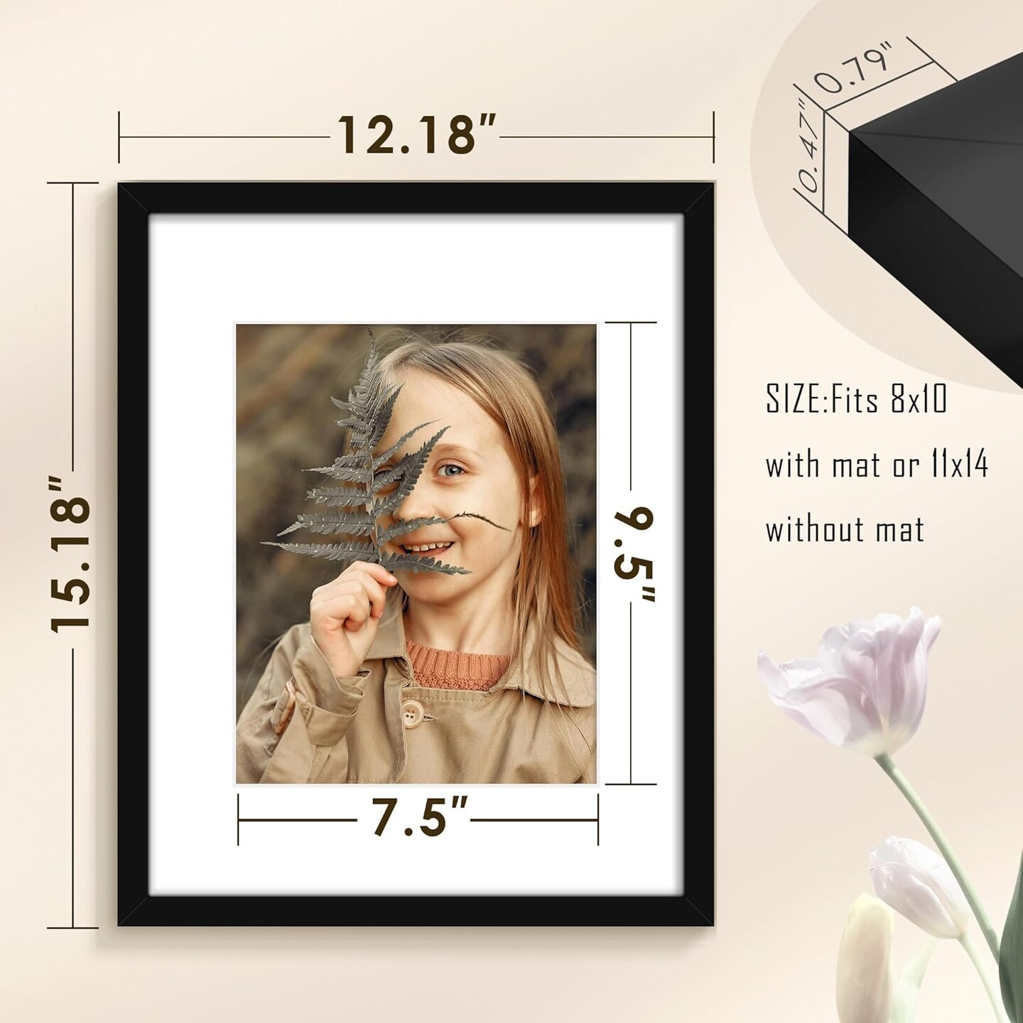 11x14 Picture Frame Sef of 10, Display Pictures 8x10 with Mat or 11 x 14 Without Mat, Photo Frame Collage for Wall Gallery Decor, Hanging or Tabletop Display, Black