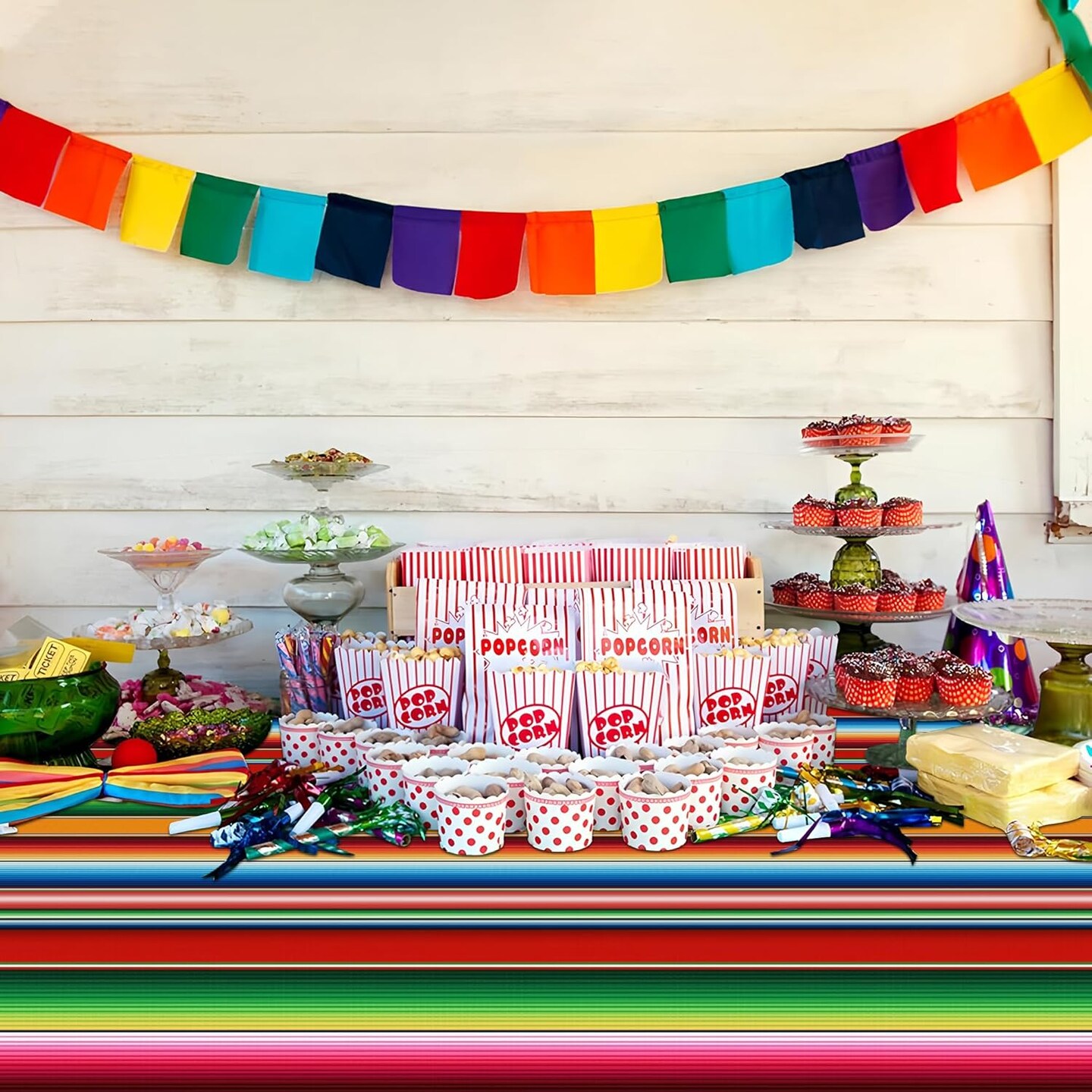 2-Pack Cinco de Mayo Mexican Striped Plastic Tablecloths – 108" x 54" Disposable Waterproof Fiesta Table Covers for Taco Party, Birthday & Mexican Theme Decorations