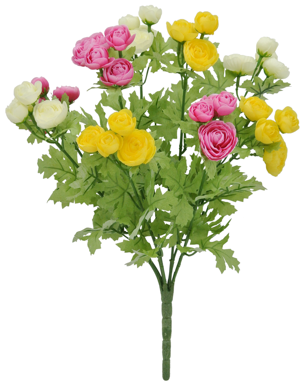 16&#x22; Artificial Mini Ranunculus Bush &#x2013; Realistic Faux Flowers in Pink, Yellow &#x26; White for Home D&#xE9;cor &#x26; Floral Arrangements-84055-CRYELFU