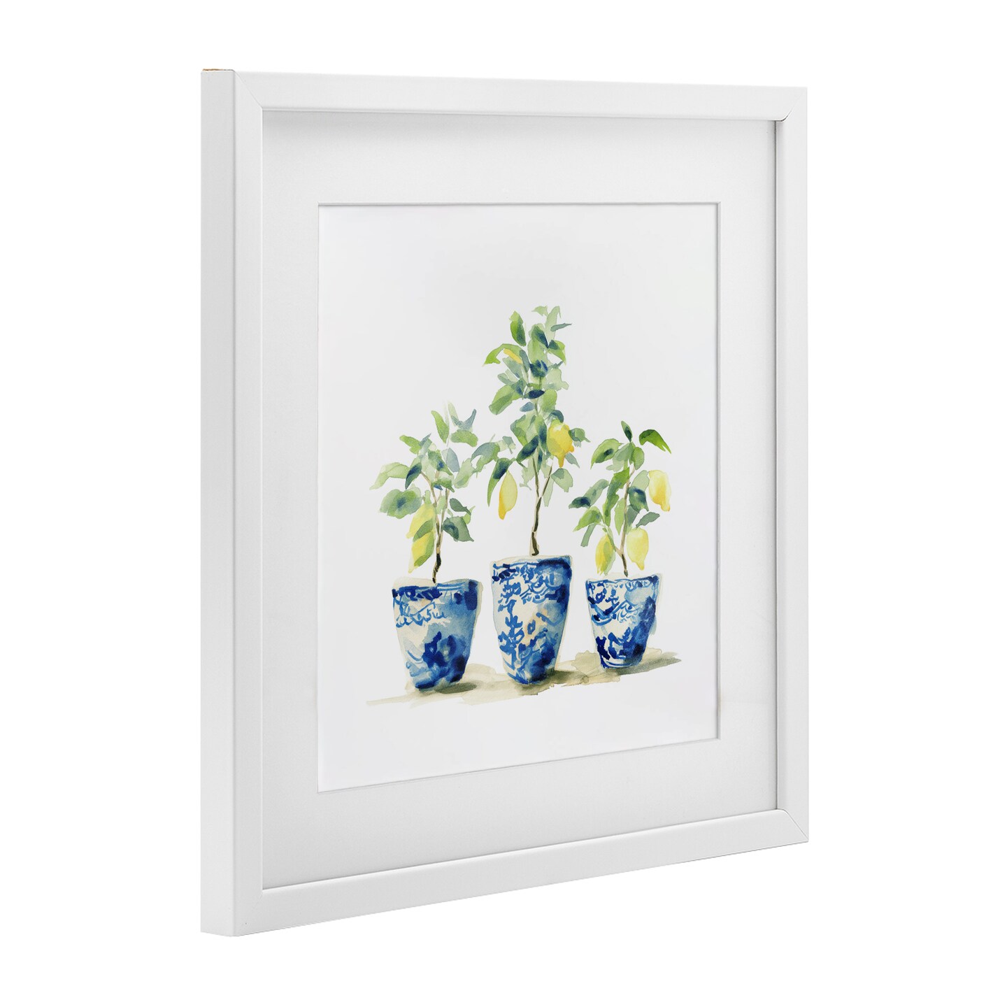 Stupell Industries Lemons In Blue Pots Framed Print Under Glass, design by Svetlana Aleynikova