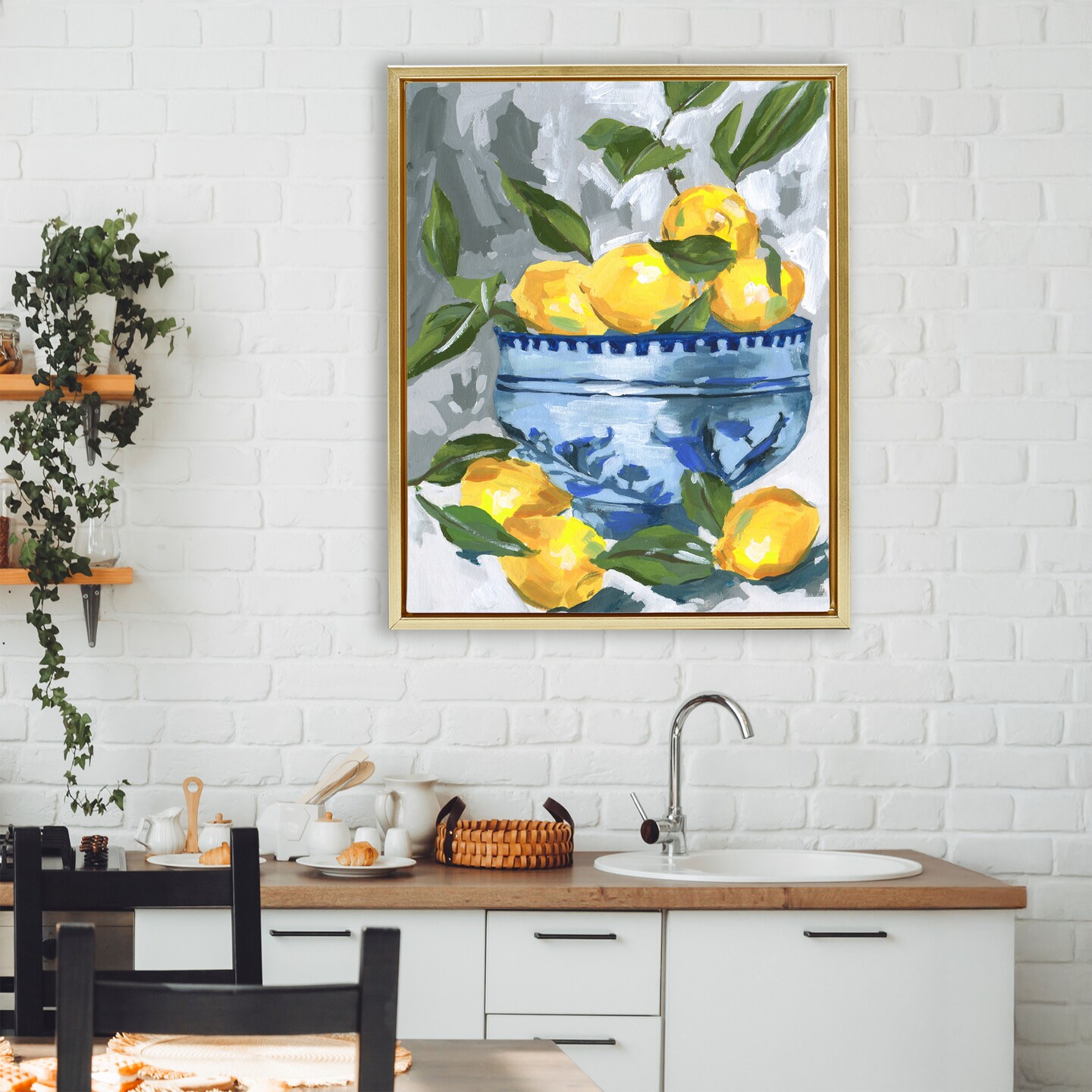 Stupell Industries Indigo & Lemon Bowl Floating Frame, design by Melissa Wang
