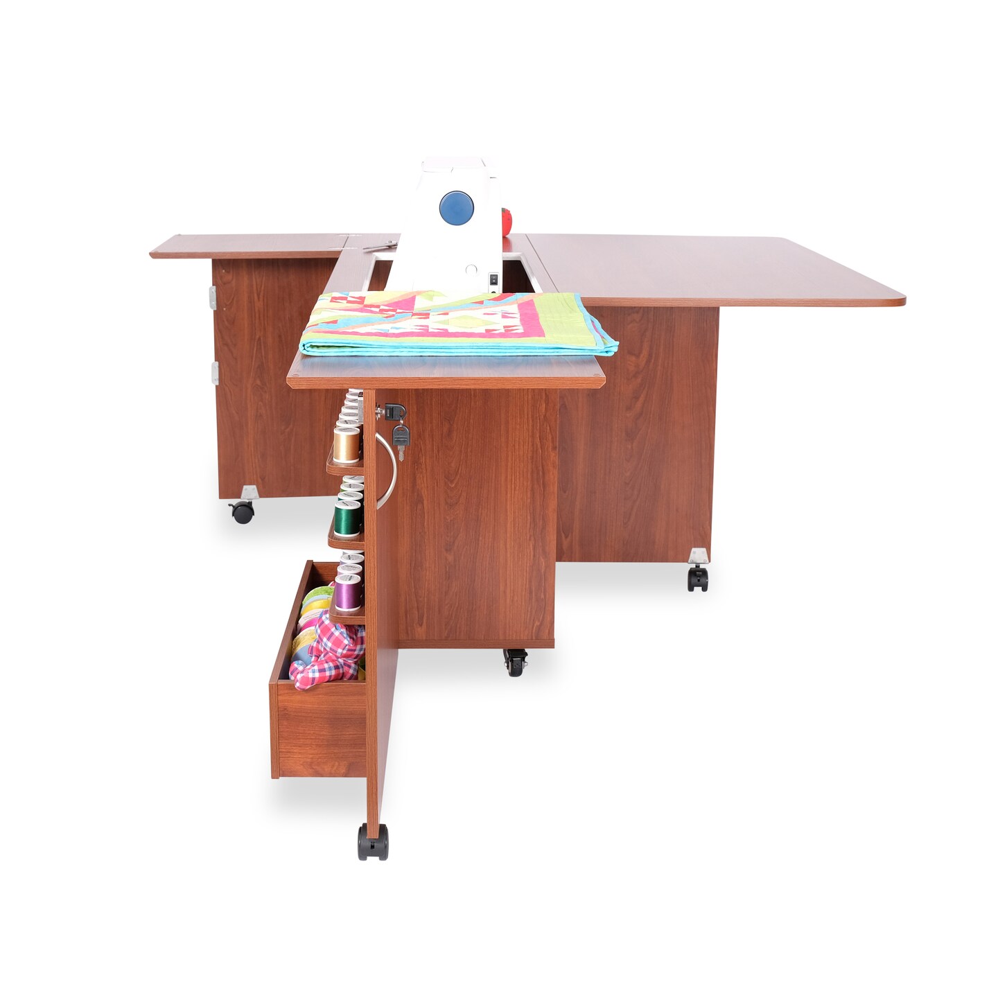 Kangaroo Wallaby Sewing Cabinet with Airlift – Sewing, Quilting & Craft Table with Storage & Rolling Casters