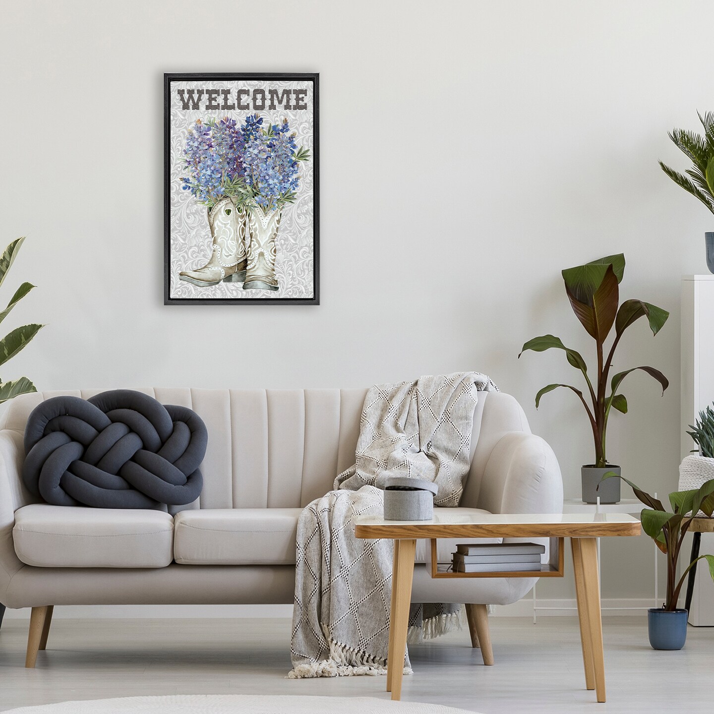 Stupell Industries Welcome Bluebonnet on Paisley Floating Frame, design by Cindy Jacobs