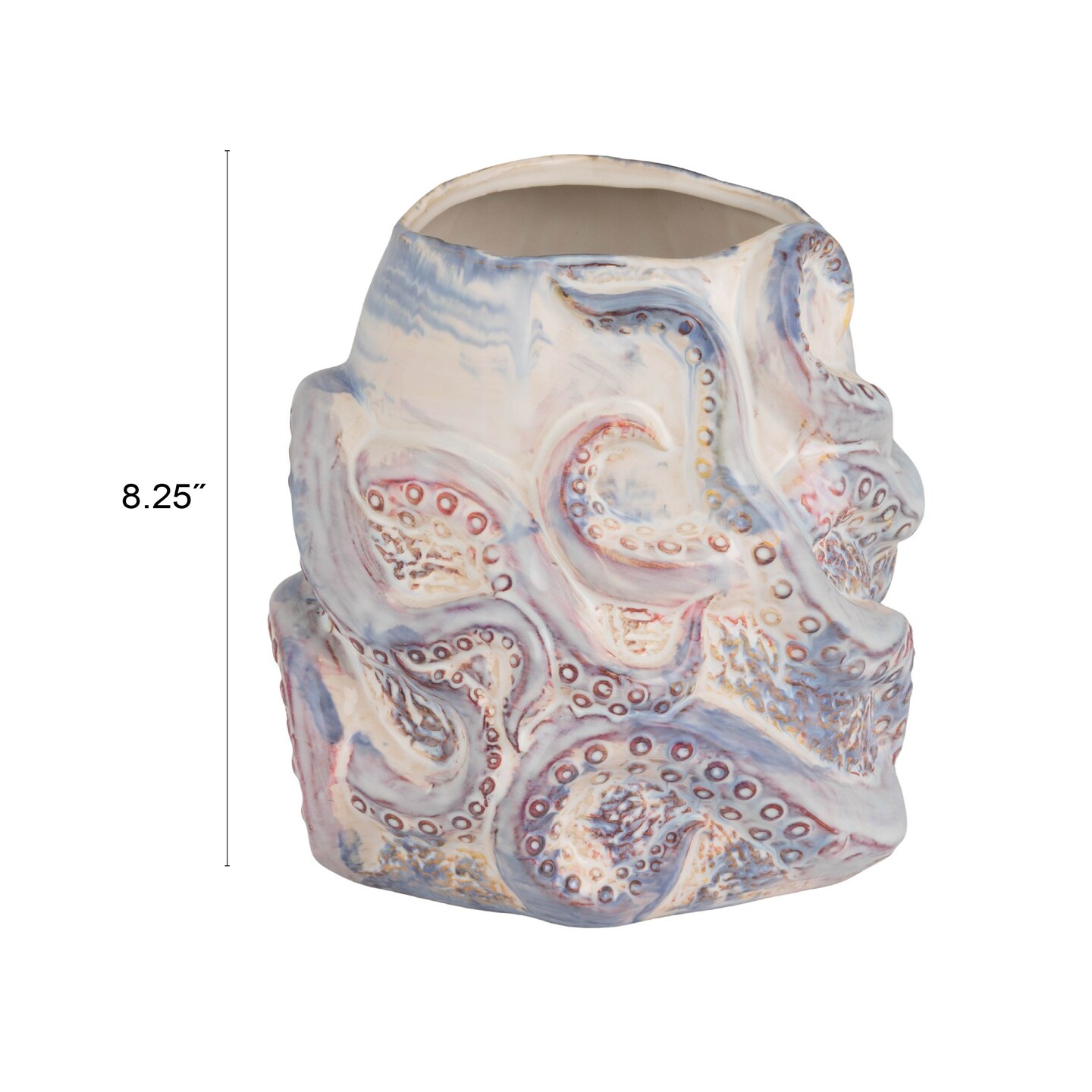 Hello Honey Stoneware Planter with Octopus Detail in Reactive Glaze, White and Blue Finish