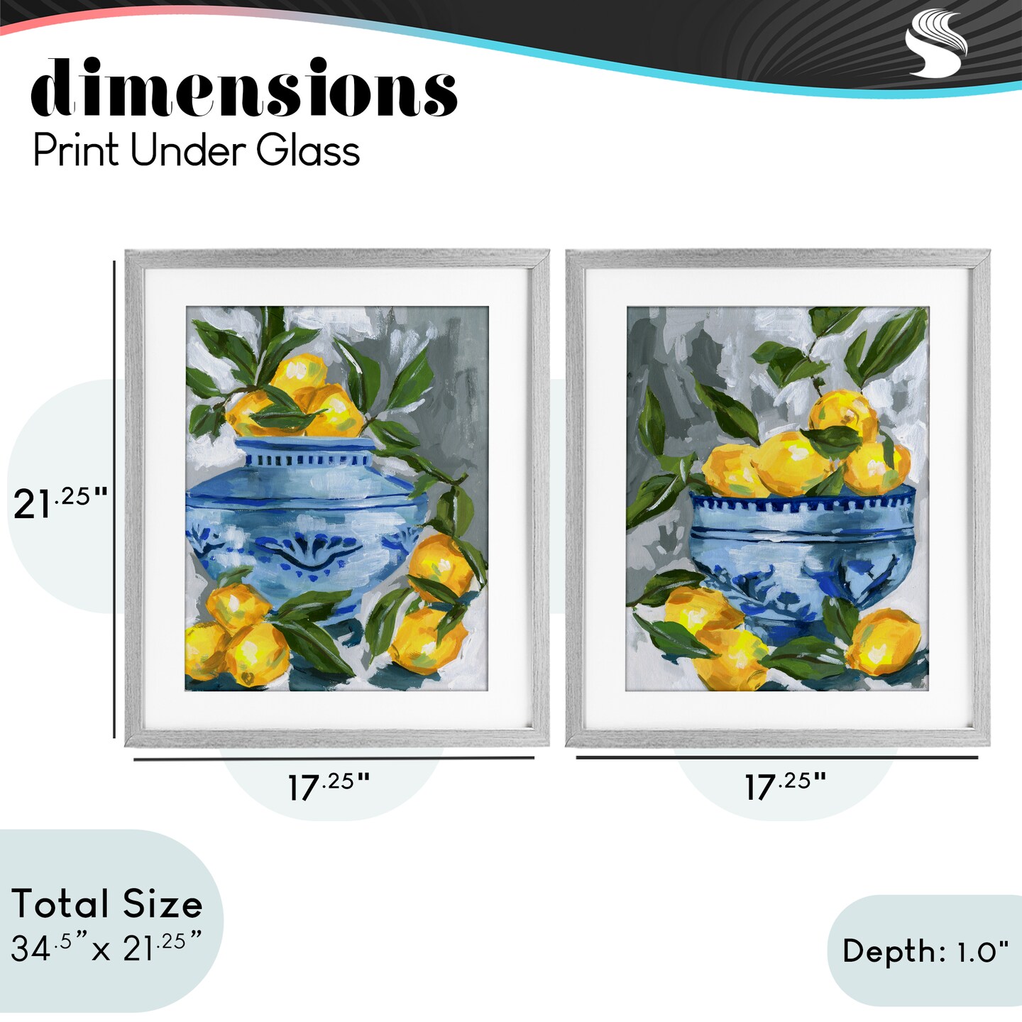 Stupell Industries Indigo & Lemon Citrus Fruits 2pc Framed Print Under Glass Set, design by Melissa Wang
