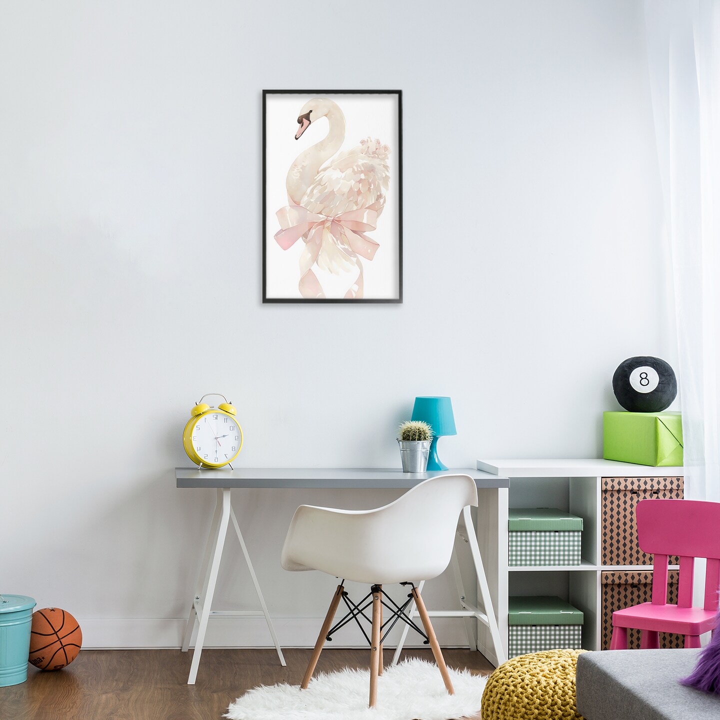 Stupell Industries Coquette Swan with Bow Framed Giclee, design by Creative Studio