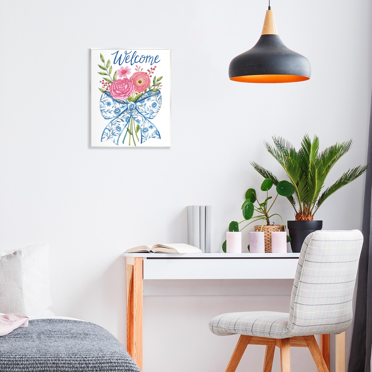 Stupell Industries Bow & Flowers Welcome Wall Plaque, design by Deb Strain