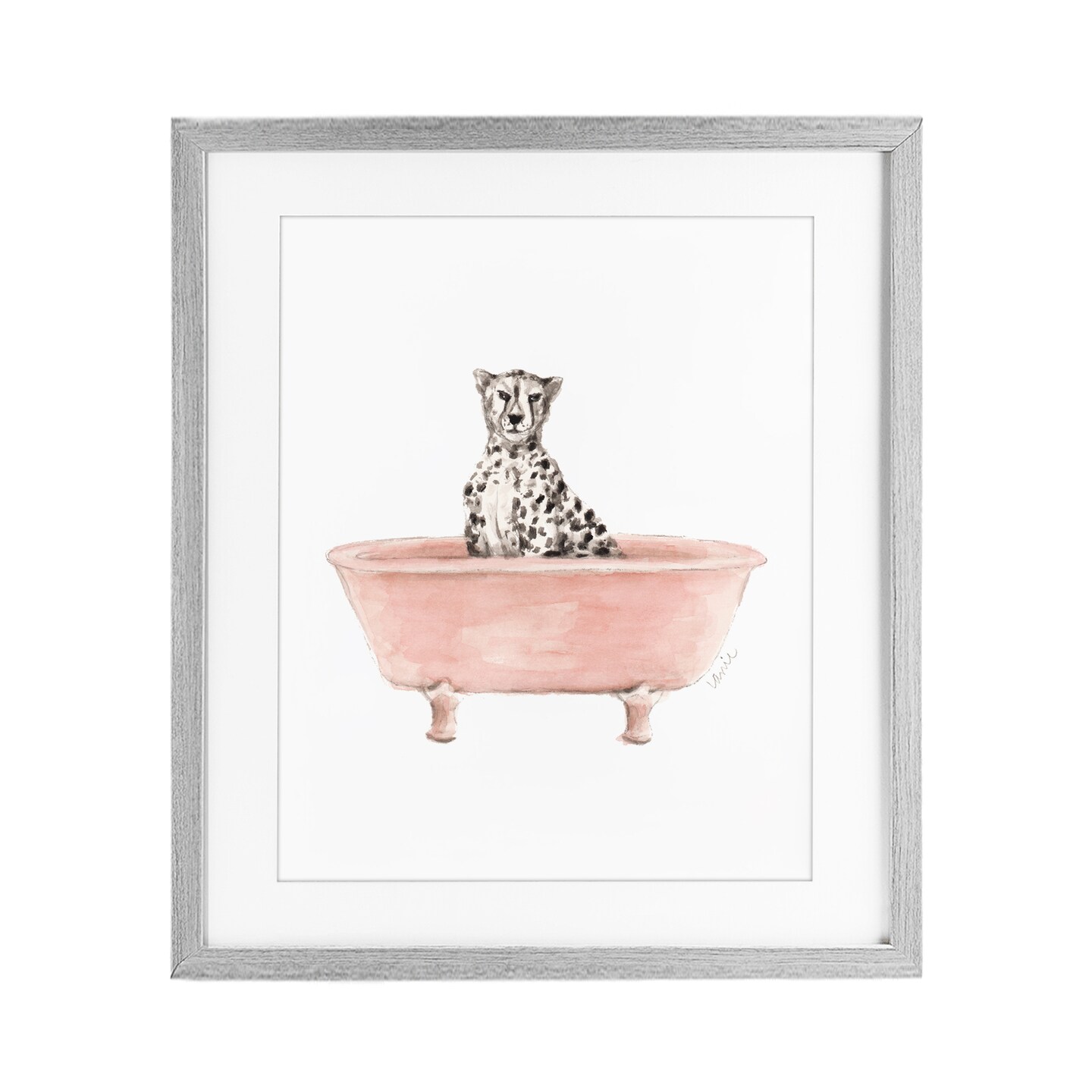 Stupell Industries Cheetah in Pink Tub Framed Print Under Glass, design by Lanie Loreth