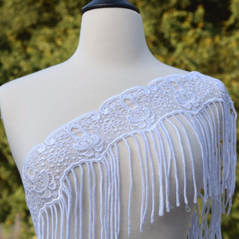 1 Yard 9 Inch White Spaghetti Fringe Venice Lace Trim for Garments and Decorative Crafts