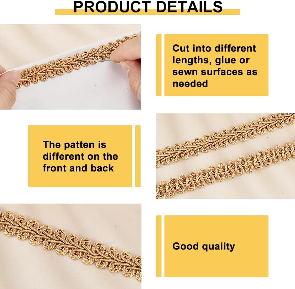 15 Yards Golden Gimp Braid Trim 13mm Gold Polyester (Golden) 0.51"W