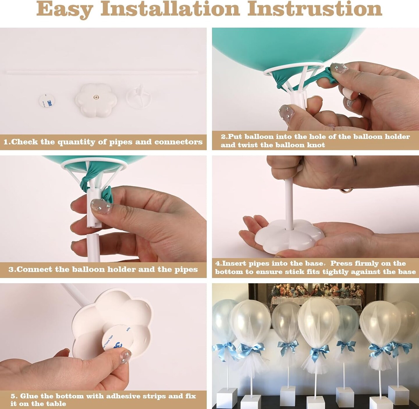 10 Sets Balloon Stick Stand with Base (15.7 inch White)