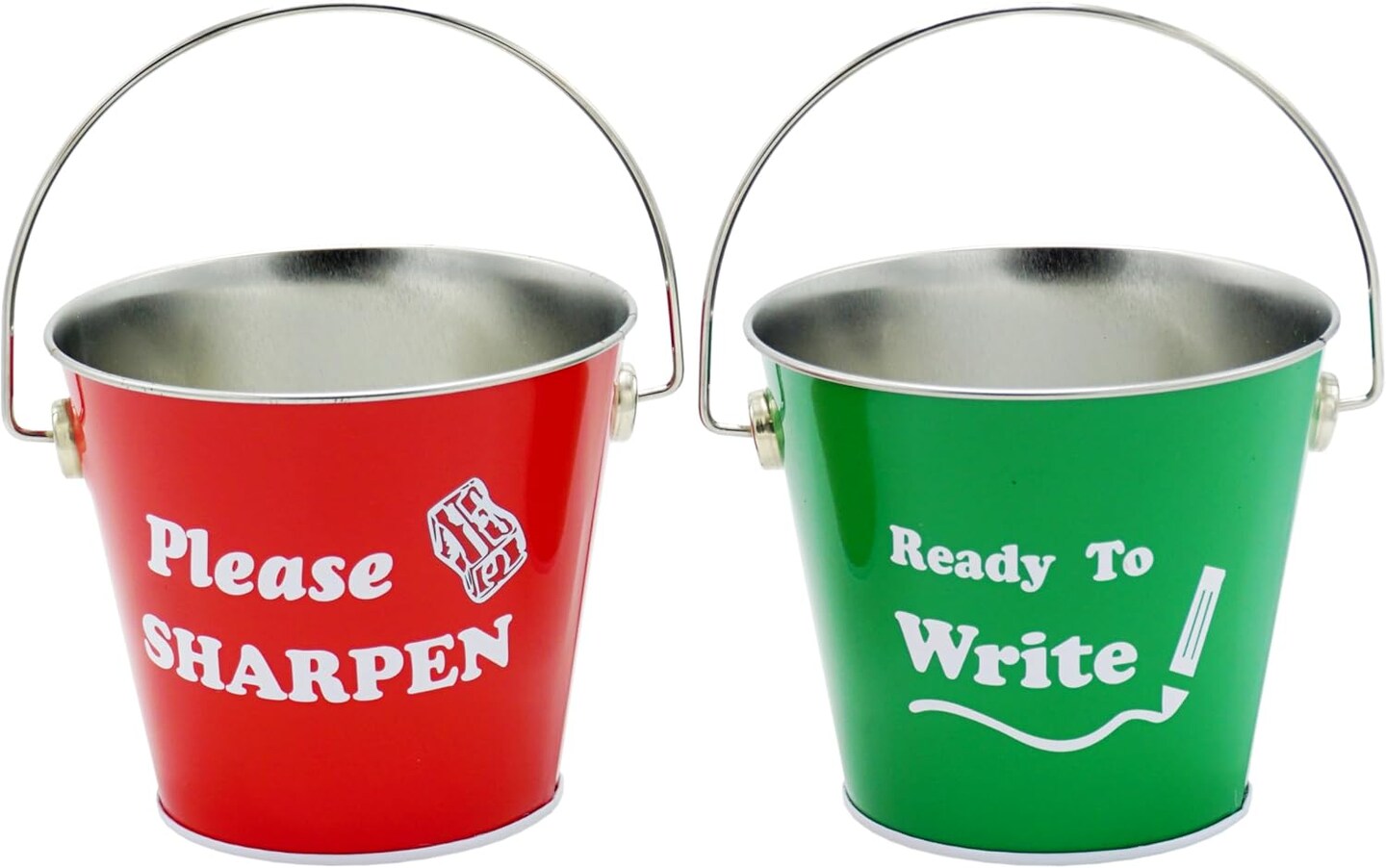 4E's Novelty Sharp and Dull Pencil Buckets - Set of 2 Metal Tin Pails ...