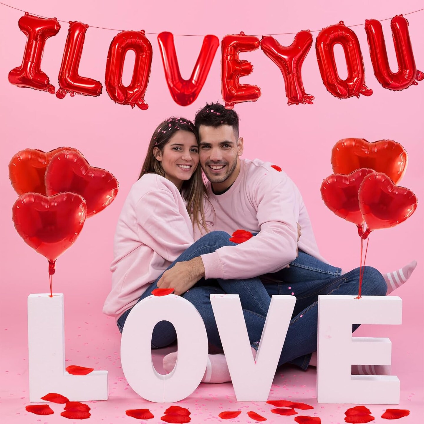 500 Rose Petals, Foil Mylar Love Balloons,I Love You Heart Balloons