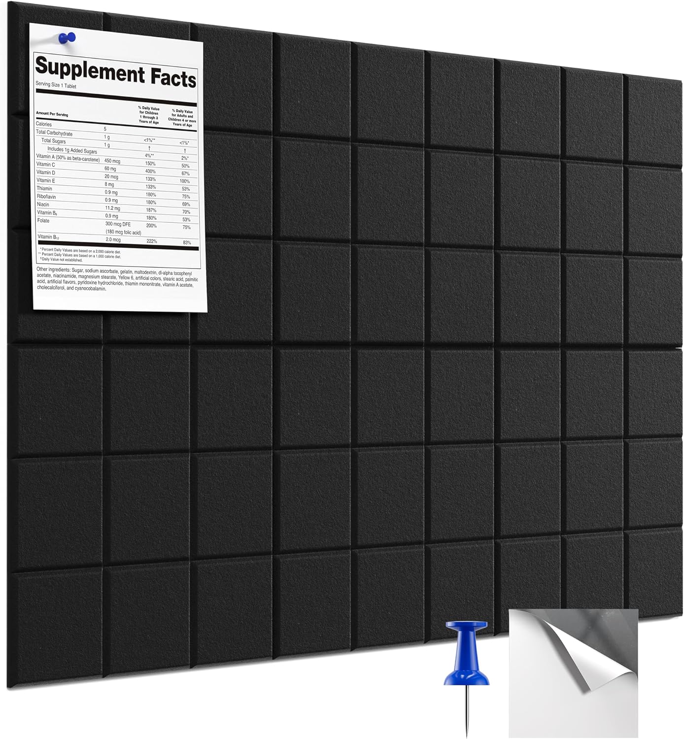 Nine-Grid Cork Board 36&#x22; x 24&#x22; Self-Adhesive Pin Board, 6 Pack Black Felt Bulletin Board