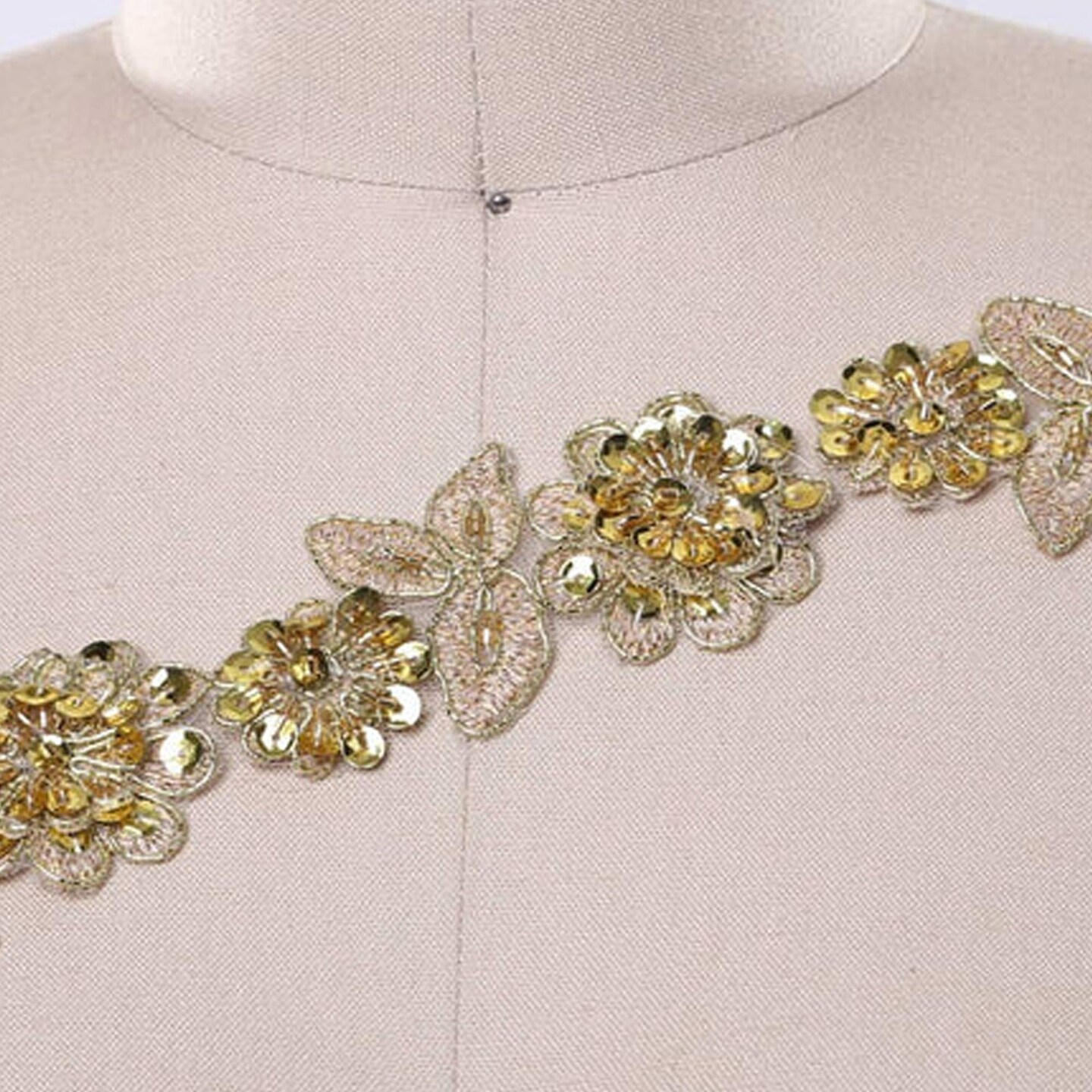 Gold Beaded 3D Flower Lace Trim 1.75 Inch Wide Leaf Design Half Yard