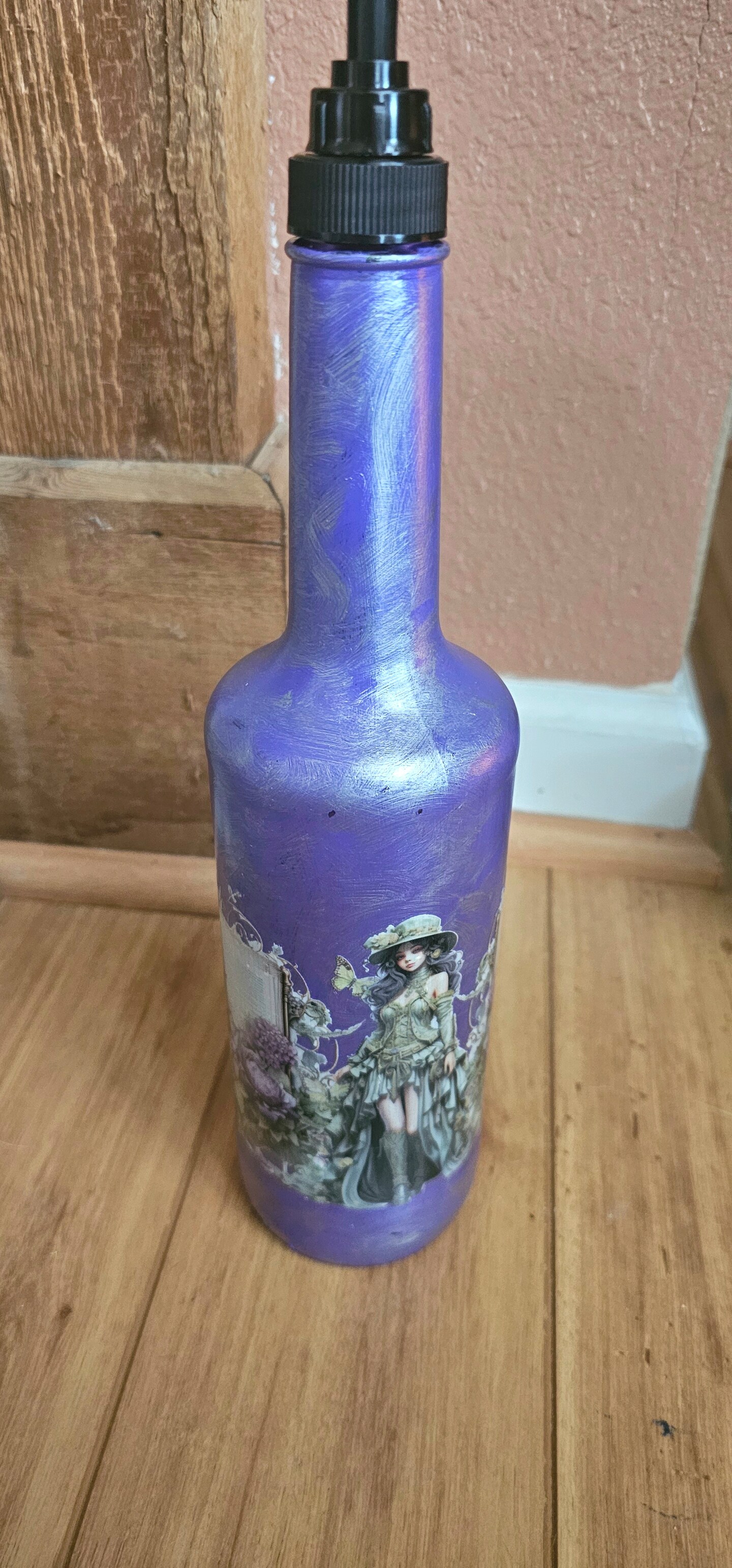 Punk Victorian Lady on Purple Coffee Syrup Dispenser Glass Bottle