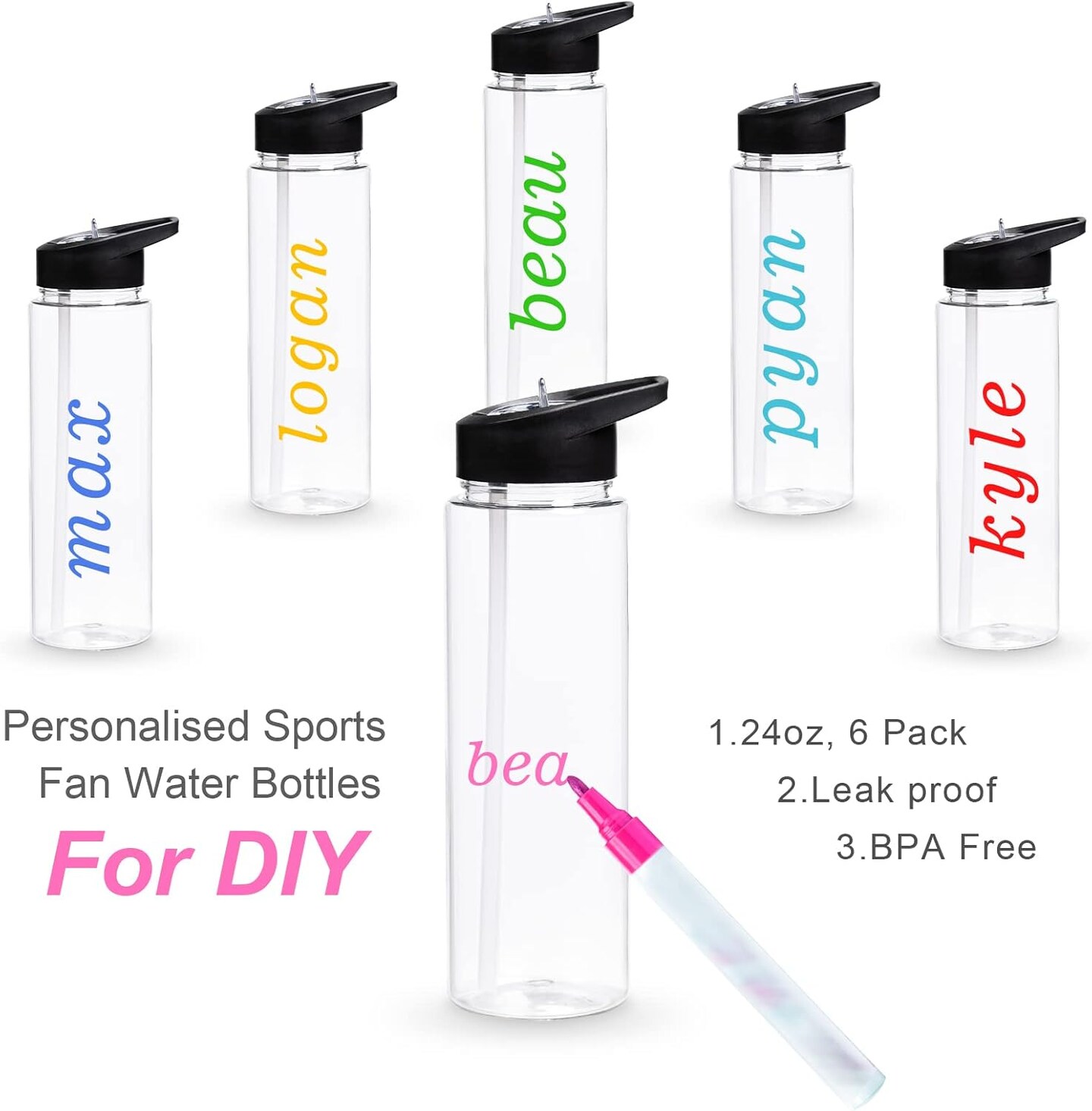 6 Pack 24 oz Clear Water Bottles with Straw