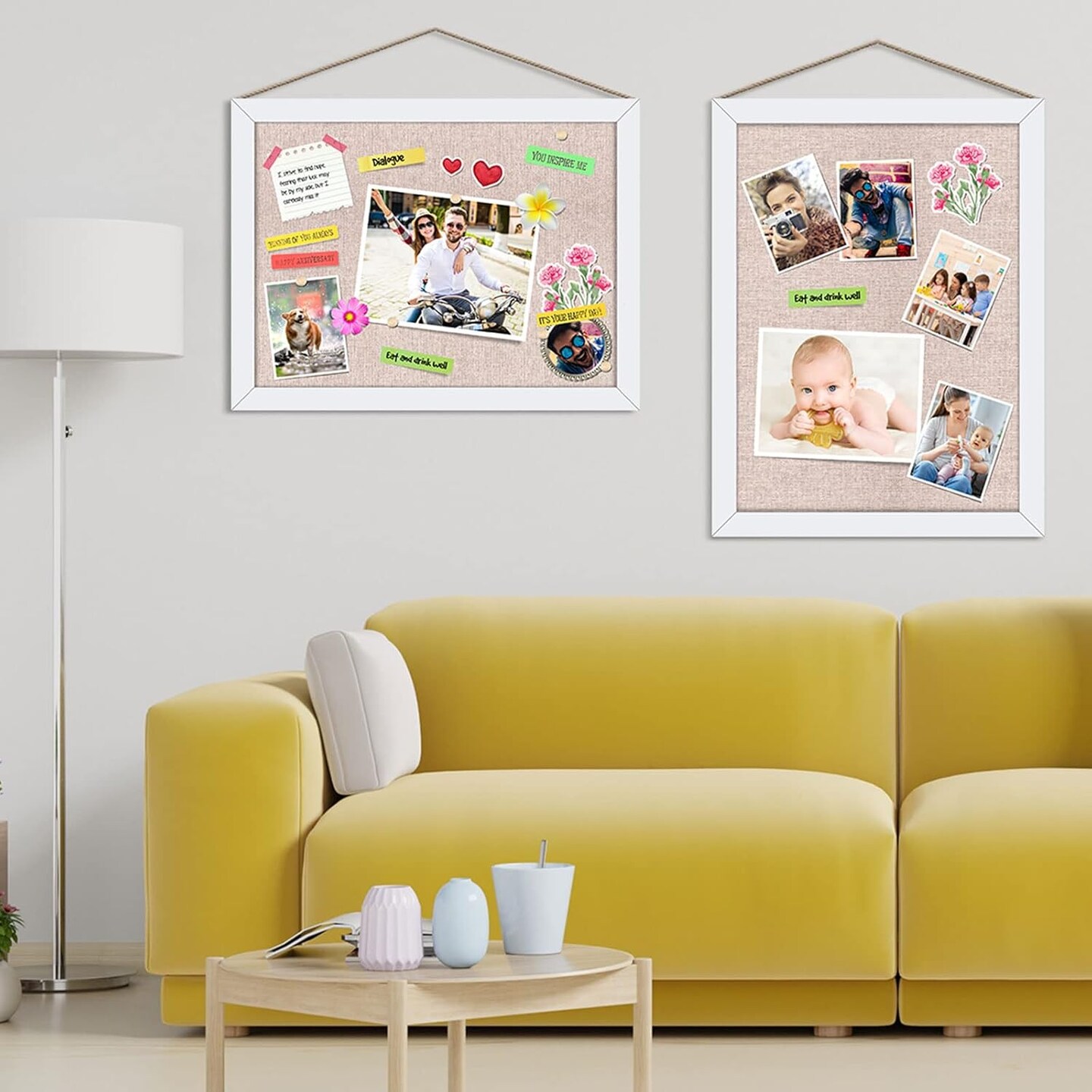 6 Pack Wood Bulletin Cork Boards with Linen (White) 12''x 16''