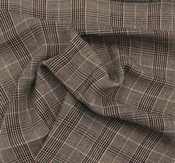 1 Yard Taupe Black Rayon Yarn Dyed Plaid Fabric, 50/51&#x22; Wide, Lightweight Apparel Material