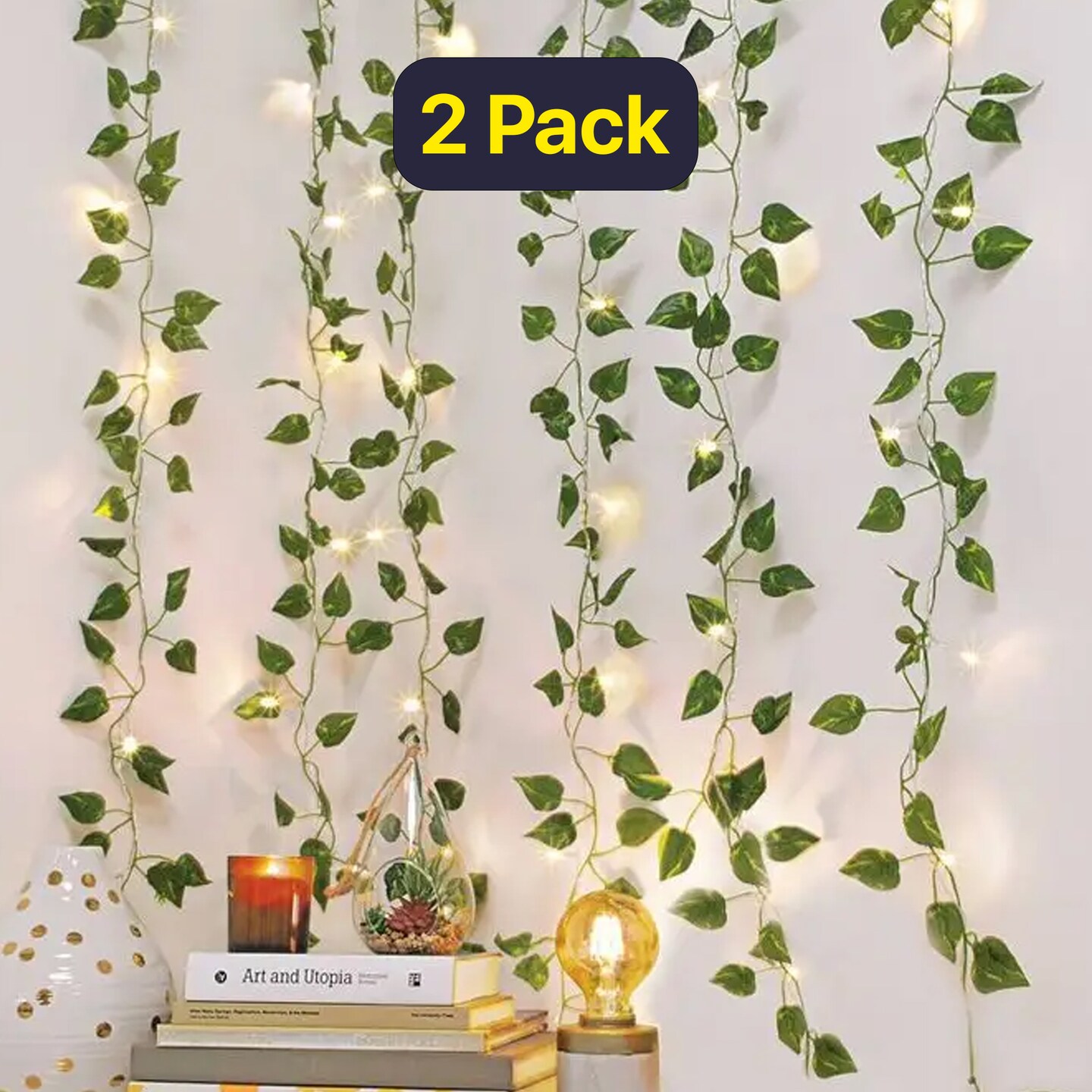 7ft Decorative Ivy String Lights &#x2013; 20 LED Warm White, Battery Operated