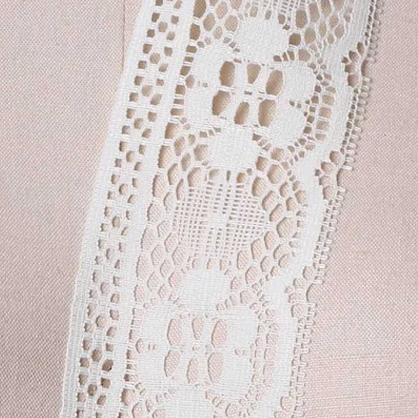 2 Yards Ivory Polyester Lace Trim with Scalloped Edge and Cluny-Inspired Design